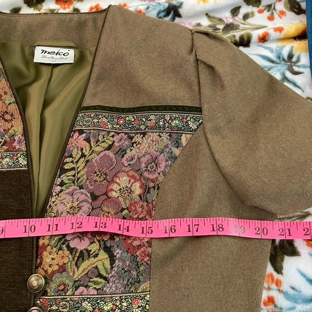 Vintage Meico Landhaus Look Blazer Jacket Womens Patchwork Wool Germany‎ Floral - Picture 6 of 8